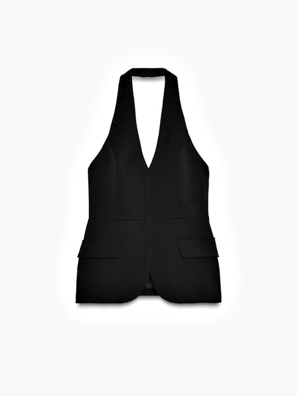 Zara Halter Zip Front Backless Vest Black Size Medium
